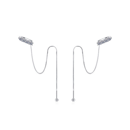 925 Sterling Silver U-Shaped Threader Earrings with 0.8ct Moissanite – Secure & Elegant Camellia & Tree Design