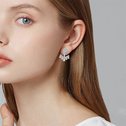 925 Sterling Silver V-Shape Pearl Earrings – Elegant Fringe Zircon & Shell Pearl Drops