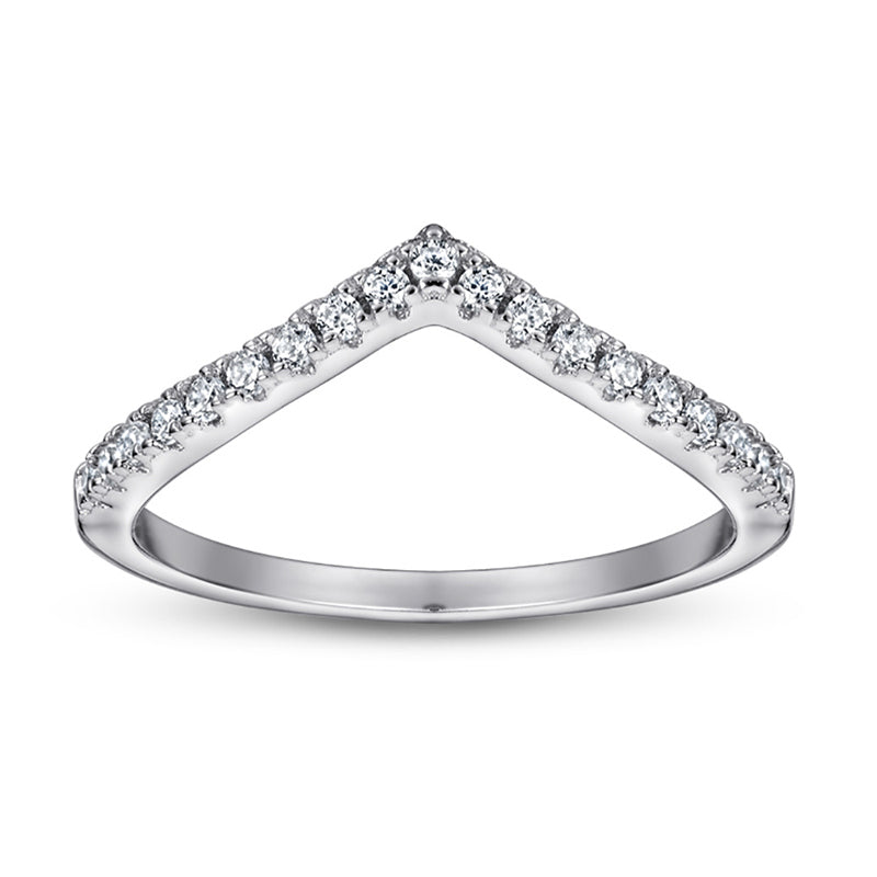 925 Sterling Silver V-Shape Stackable Ring for Women-Elegant White Gold/Rose Gold Plated, Half Diamond, Dainty Korean Style, Size 5-10