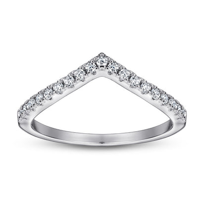 925 Sterling Silver V-Shape Stackable Ring for Women-Elegant White Gold/Rose Gold Plated, Half Diamond, Dainty Korean Style, Size 5-10