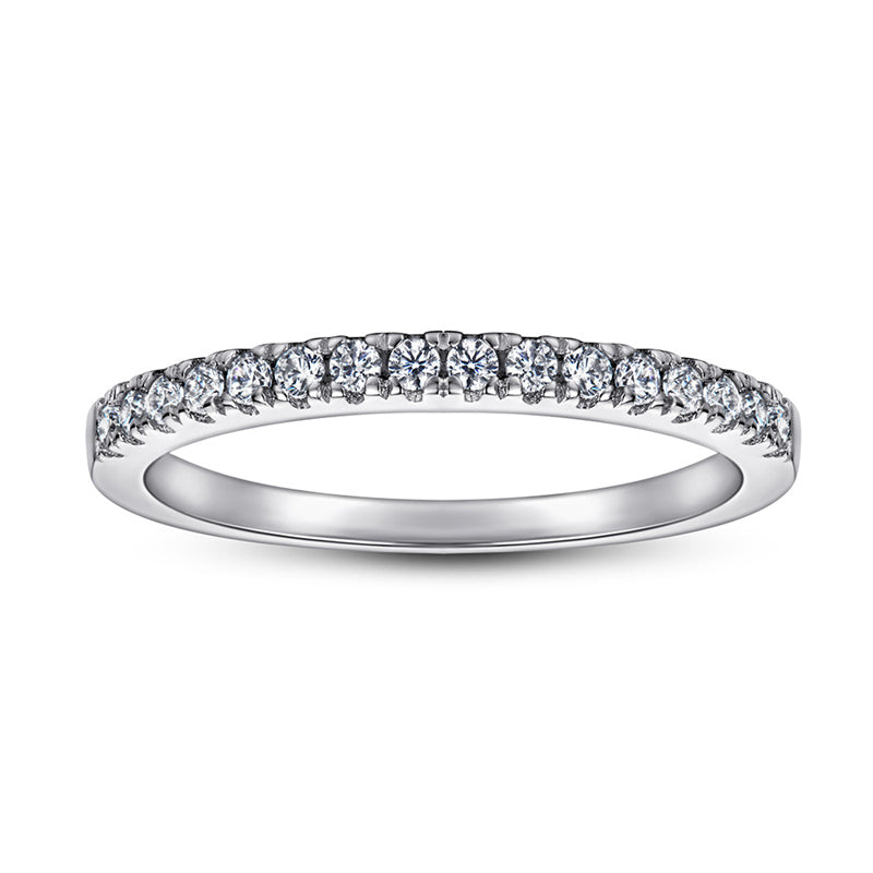 925 Sterling Silver V-Shape Stackable Ring for Women-Elegant White Gold/Rose Gold Plated, Half Diamond, Dainty Korean Style, Size 5-10