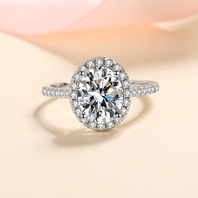 925 Sterling Silver Vintage-Inspired Oval Moissanite Engagement Ring for Women