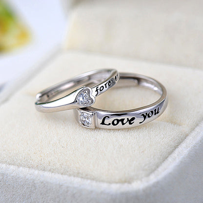 925 Sterling Silver Vintage Heart Couple Rings with Zircon White Gold Plated Romantic Love Bands for Couples