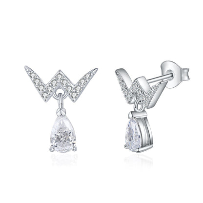 925 Sterling Silver W Letter Earrings for Women Elegant Tassel Dangle Earrings with Zircon Accents White Gold Plated