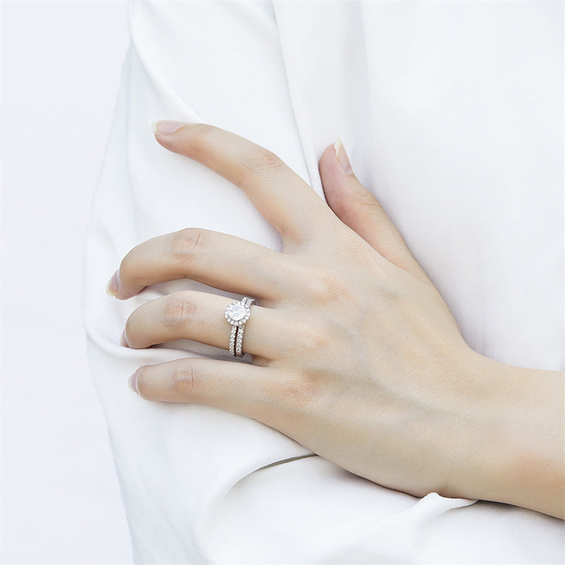925 Sterling Silver Wedding Ring Set – Elegant Zircon Bridal Jewelry Collection