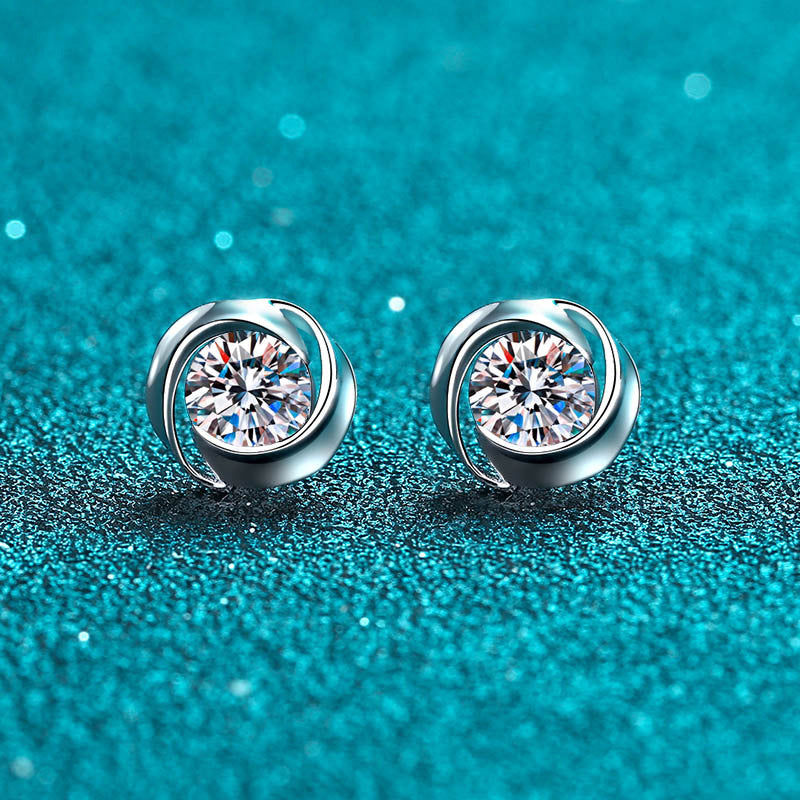 925 Sterling Silver Whirlwind Moissanite Stud Earrings - 0.3ct/0.5ct per Earring Minimalist Floral Design