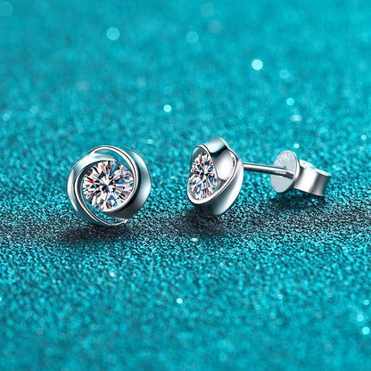 925 Sterling Silver Whirlwind Moissanite Stud Earrings - 0.3ct/0.5ct per Earring Minimalist Floral Design