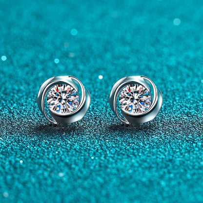 925 Sterling Silver Whirlwind Moissanite Stud Earrings - 0.3ct/0.5ct per Earring Minimalist Floral Design