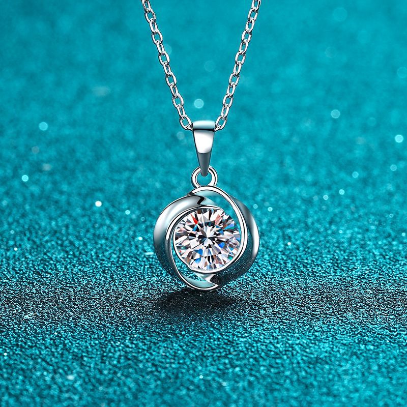 925 Sterling Silver Whirlwind Pendant Necklace - 1CT Moissanite Minimalist Chain