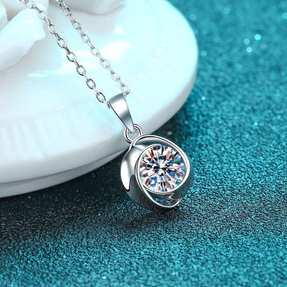 925 Sterling Silver Whirlwind Pendant Necklace - 1CT Moissanite Minimalist Chain