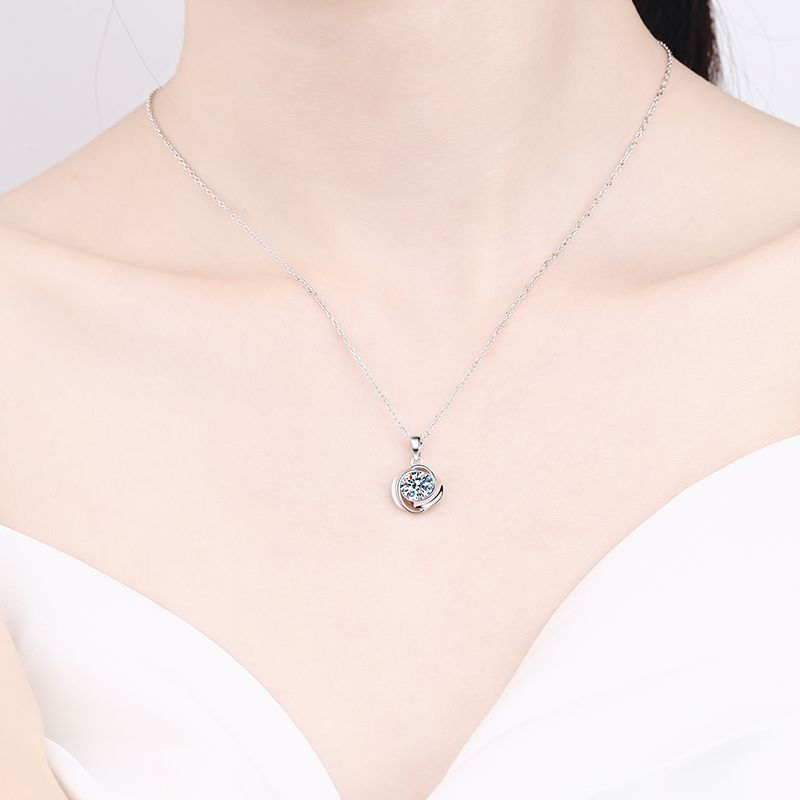 925 Sterling Silver Whirlwind Pendant Necklace - 1CT Moissanite Minimalist Chain