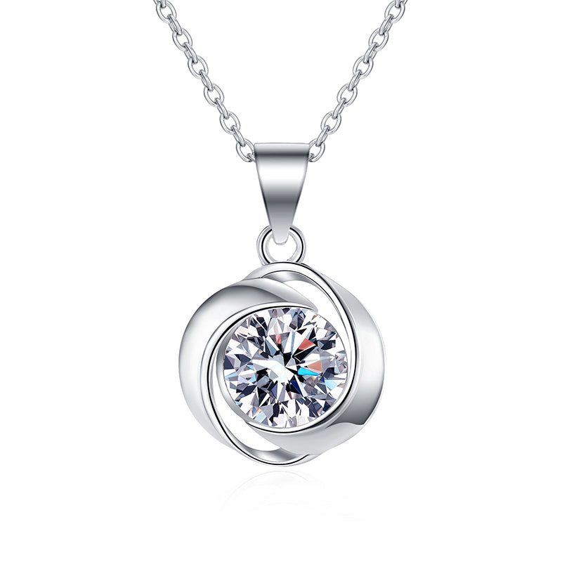 925 Sterling Silver Whirlwind Pendant Necklace - 1CT Moissanite Minimalist Chain