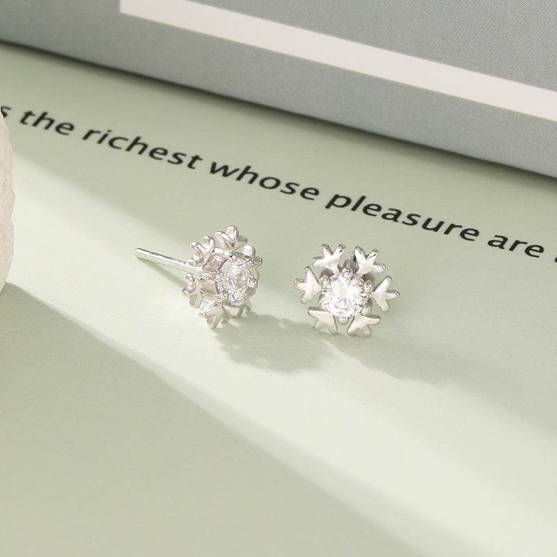 925 Sterling Silver White Gold Plated Earrings - Classic Chanel-Style Studs for Women