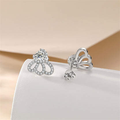 925 Sterling Silver Wing Crown Earrings for Women Elegant Zircon Butterfly Bow Dangle Earrings White Gold Plated