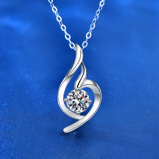 925 Sterling Silver Wing Geometric Pendant Necklace with 1ct Moissanite Cross Chain Women's Minimalist Jewelry