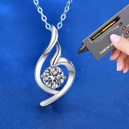 925 Sterling Silver Wing Geometric Pendant Necklace with 1ct Moissanite Cross Chain Women's Minimalist Jewelry