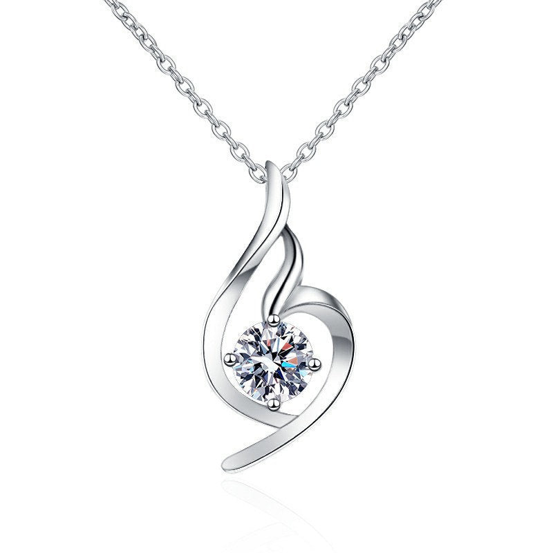 925 Sterling Silver Wing Geometric Pendant Necklace with 1ct Moissanite Cross Chain Women's Minimalist Jewelry