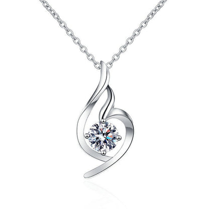 925 Sterling Silver Wing Geometric Pendant Necklace with 1ct Moissanite Cross Chain Women's Minimalist Jewelry