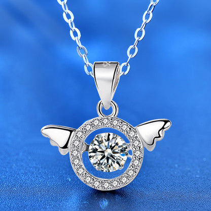 925 Sterling Silver Wing Pendant Necklace with 0.5ct Moissanite Micro-Pavé Cross Chain Women's Elegant Jewelry