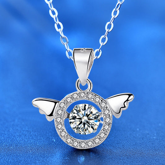 925 Sterling Silver Wing Pendant Necklace with 0.5ct Moissanite Micro-Pavé Cross Chain Women's Elegant Jewelry