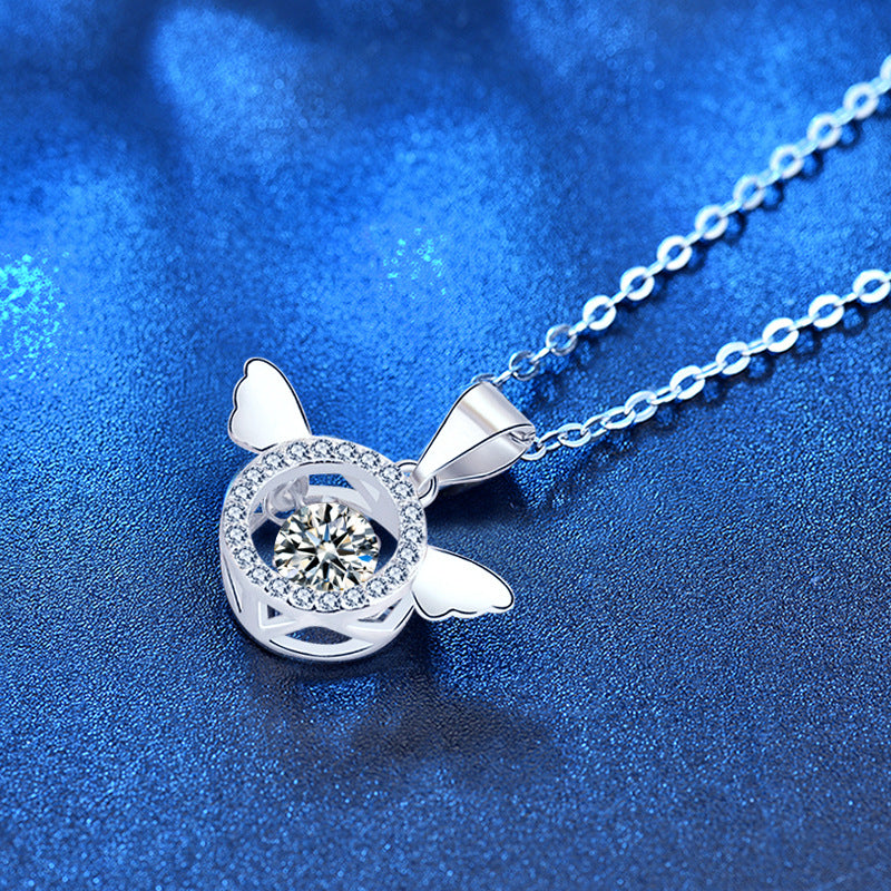 925 Sterling Silver Wing Pendant Necklace with 0.5ct Moissanite Micro-Pavé Cross Chain Women's Elegant Jewelry