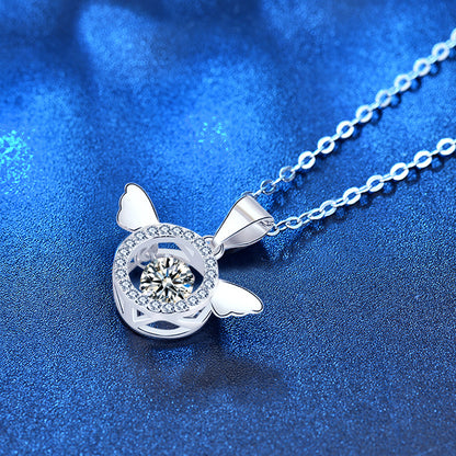 925 Sterling Silver Wing Pendant Necklace with 0.5ct Moissanite Micro-Pavé Cross Chain Women's Elegant Jewelry
