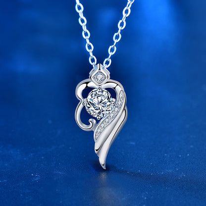 925 Sterling Silver Winged Cartoon Pendant Necklace with 0.5ct Moissanite Rhodium Plated Dainty Jewelry