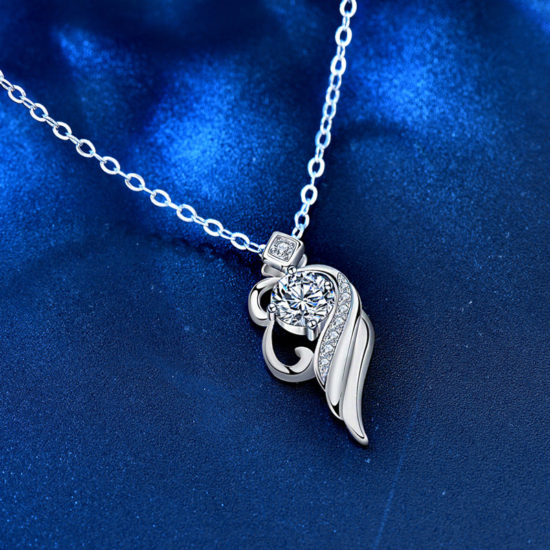925 Sterling Silver Winged Cartoon Pendant Necklace with 0.5ct Moissanite Rhodium Plated Dainty Jewelry