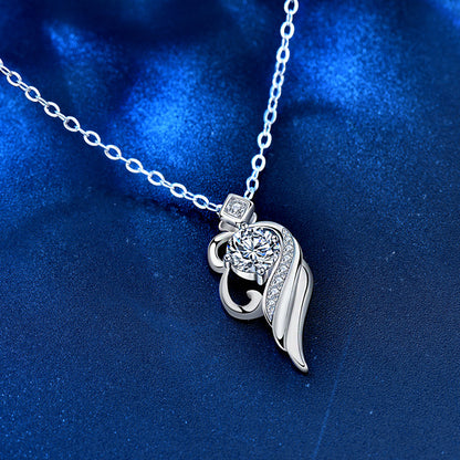 925 Sterling Silver Winged Cartoon Pendant Necklace with 0.5ct Moissanite Rhodium Plated Dainty Jewelry