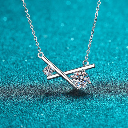 925 Sterling Silver X-Cross Pendant Necklace - 1.15CT Moissanite Trendy Collarbone Chain