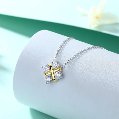 925 Sterling Silver X Initial Pendant Necklace - Square Zircon Accent Collarbone Chain