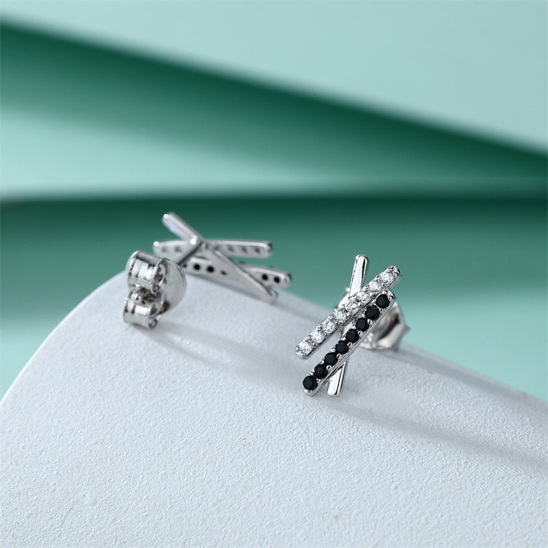 925 Sterling Silver X Letter Earrings for Women Minimalist Zircon Initial Studs White Gold Plated