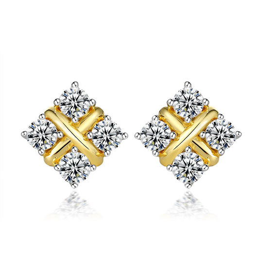 925 Sterling Silver X Letter Stud Earrings for Women Elegant Geometric Square Earrings White Gold Plated