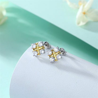 925 Sterling Silver X Letter Stud Earrings for Women Elegant Geometric Square Earrings White Gold Plated