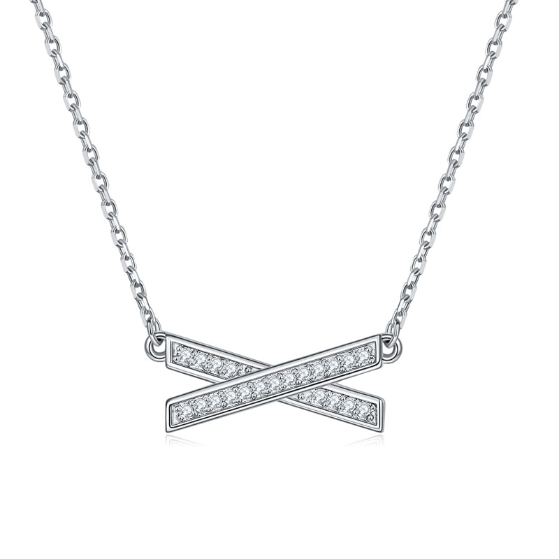 925 Sterling Silver X Pendant Necklace - Modern Cross Collarbone Chain