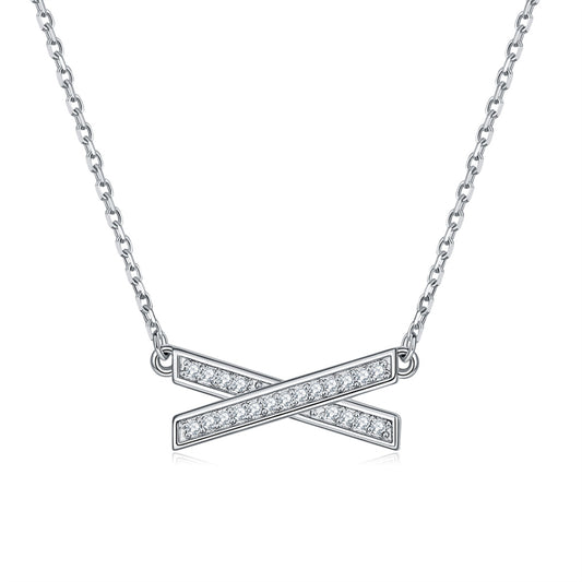 925 Sterling Silver X Pendant Necklace - Modern Cross Collarbone Chain