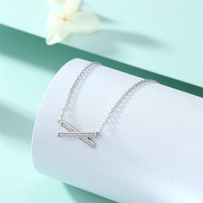 925 Sterling Silver X Pendant Necklace - Modern Cross Collarbone Chain