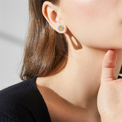 925 Sterling Silver Yellow Zircon Floral Earrings for Women Elegant Star Flower Stud Earrings White Gold Plated