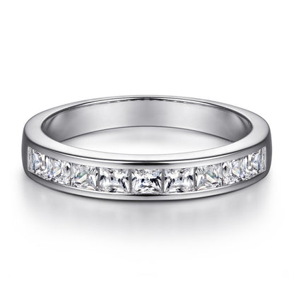 925 Sterling Silver Zircon Engagement Ring Set - Square Cut Wedding Band Jewelry for Women