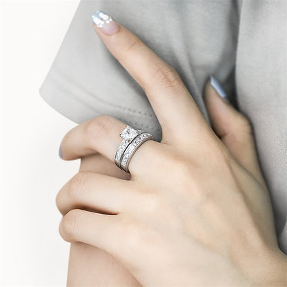 925 Sterling Silver Zircon Engagement Ring Set - Square Cut Wedding Band Jewelry for Women