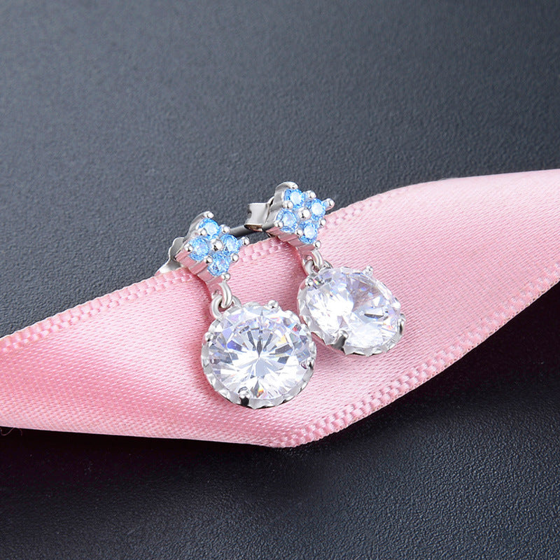 925 Sterling Silver Zircon Geometric Drop Earrings - Korean Style Minimalist Dangle Earrings with Plastic Backs