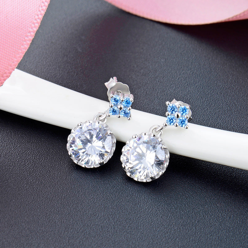 925 Sterling Silver Zircon Geometric Drop Earrings - Korean Style Minimalist Dangle Earrings with Plastic Backs