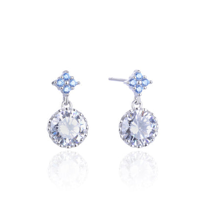 925 Sterling Silver Zircon Geometric Drop Earrings - Korean Style Minimalist Dangle Earrings with Plastic Backs