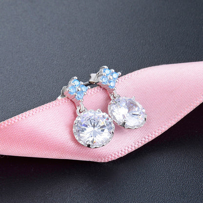 925 Sterling Silver Zircon Geometric Drop Earrings - Korean Style Minimalist Dangle Earrings with Plastic Backs