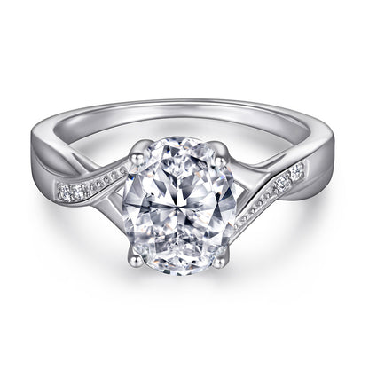 925 Sterling Silver Zircon Ring - Elegant Geometric Women's Jewelry with White Gold Plating