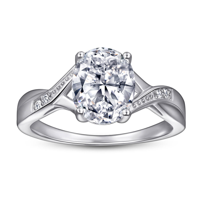 925 Sterling Silver Zircon Ring - Elegant Geometric Women's Jewelry with White Gold Plating