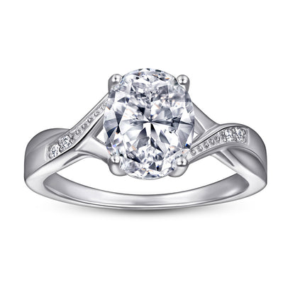 925 Sterling Silver Zircon Ring - Elegant Geometric Women's Jewelry with White Gold Plating