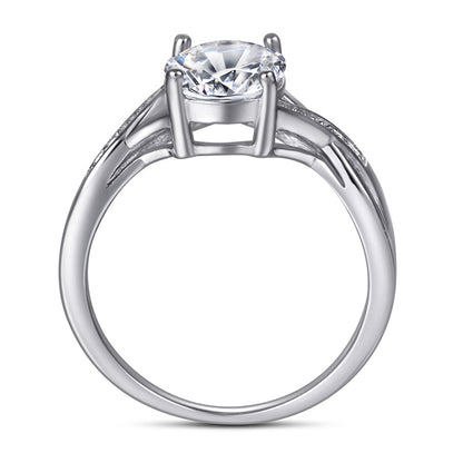 925 Sterling Silver Zircon Ring - Elegant Geometric Women's Jewelry with White Gold Plating
