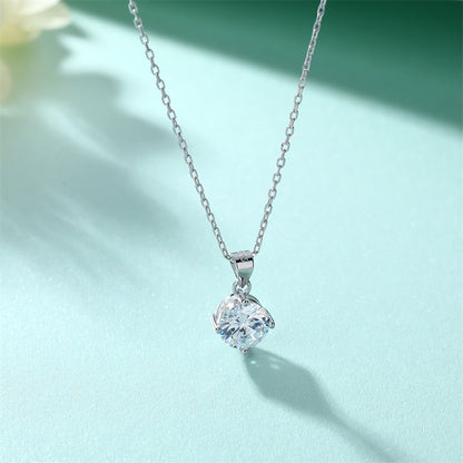 925 Sterling Silver Zirconia Geometric Pendant Necklace - Fashionable Collarbone Chain