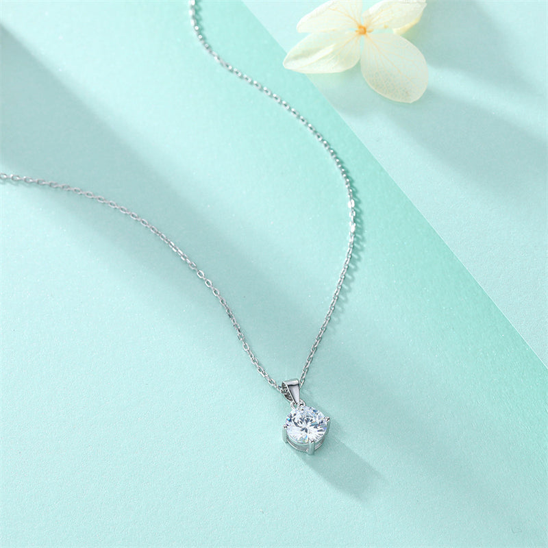 925 Sterling Silver Zirconia Geometric Pendant Necklace - Fashionable Collarbone Chain